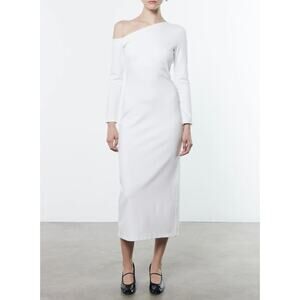 ENZA COSTA Exposed Shoulder Dress Small Off White Long Sleeve Ponte Knit NEW